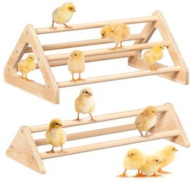 2 Pcs Long Pine Wooden Chick Perch Set, Strong Pine Wood Roosting Bar with Holes | Brooder & Coop Accessories, Jungle Gym Fun Toys for Baby Chickens