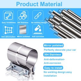 2.0 Inch Exhaust Clamp, Lap Joint Band Clamp Stainless Steel DOFOCH, Anti-Rust&Corrosion Resistant, For Motorcycle Car Exhaust System,Tube Conection, Pipe Repair, Muffler Ends and Exhaust System, 2PCS
