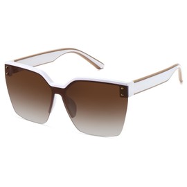 Fozono Square Oversized Sunglasses for Women Retro Vintage Fashion Semi Rimless Trendy Luxury Shades FZN806 White Brown