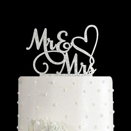 Mr and Mrs ケーキトッパー 花嫁と花婿のサイン ウェディング/婚約ケーキトッパー デコレーション シルバーグリッターアクリル