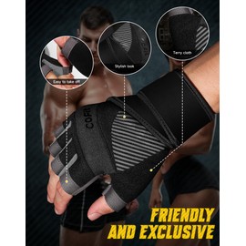 COFIT Fitness Handschuhe für Damen und Herren, Atmungsaktive Trainingshandschuhe rutschfeste Gewichtheben Handschuhe mit Handgelenk Unterstützung für Gym Übung, Krafttraining, Bodybuilding-Schwarz L