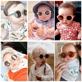 Hycredi Bendable Round Baby Polarized Sunglasses Flexible with Strap for Newborn Infant Toddlers Age 0-24 Month-Pink + White