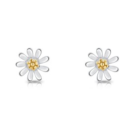 DTPSilver - 925 Sterling Silver and Yellow Gold Plated Daisy Sunflower Studs Earrings