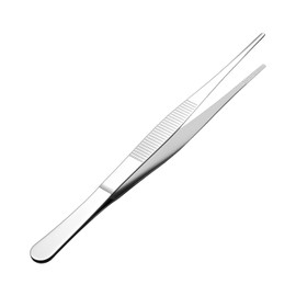 Tweezers, Stainless Steel, Straight Shape, Flat and Round Tip, Total Length: 7.9 inches (200 mm), Knurled, Anti-Slip, For Gardening and DIY