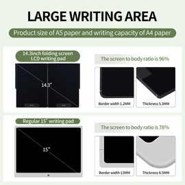 LCD Writing Tablet for Adults: 14.3 Inch Fold Full Screen Drawing Tablet Reusable Erasable Digital Notepad for Gift Birthday