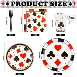 durony 144 Pieces Casino Paper Plates and Napkins Dinnerware Set Casino Birthday Party Tableware Supplies Includes Poker Club Paper Plates Napkins Forks Serve 24 for Casino Party Supplies