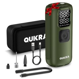 QUIKRA T22 Tire Inflator Protable Air Compressor, 3× Faster Auto Cordless Air Pump, 160PSI Tire Pump, Smart Electric Pump with LED Light and Digital Display for Car Motorcycle Bike and Ball, Green