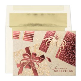 Masterpiece Studios Holiday Collection Premium 15-Count Boxed Embossed Christmas Cards with Foil-Lined Envelopes, 7.8" x 5.6", Festive Packages (979900)