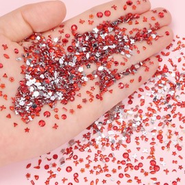 3000 Pcs Mini Red Rhinestones for Nail Art, Multi Shapes Crystal Flatback Nail Gems Rhinestones, 3D Mini Star Heart Flower Nail Rhinestone for Nails Art Diamond Women DIY Accessories - Red