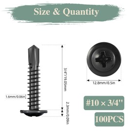 GOHODOMINO #10×3/4" Sheet Metal Screws 100Pcs 410 Stainless Steel Truss Head Fast Self Tapping Screws Black Oxide