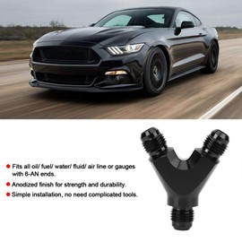 Y Adapter Block Coupler, Aluminum Alloy 3-Way Fitting Adapter Y Type AN6 6AN Male to 2X AN6 6AN Male Black