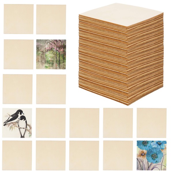 BELLE VOUS 50 Pack Unfinished Blank Wood Squares - 10