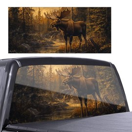 Elk Rear Window Decals for Car SUV Trucks,Rustic Mountain Forest River Perforated Window Film Graphic Vinyl Sticker,See Through Rear Window Vinyl Wrap,Truck Window Decals,Car Decoration