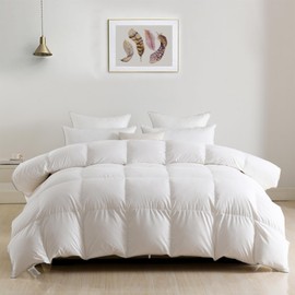 DWR Luxury Oversized King Down Feather Fibers Comforter, Soft Cotton Blend Cover, High Fill Power Medium Weight, Fluffy Down Feather Fibers Duvet Insert with Ties (120x98 Inches, White)