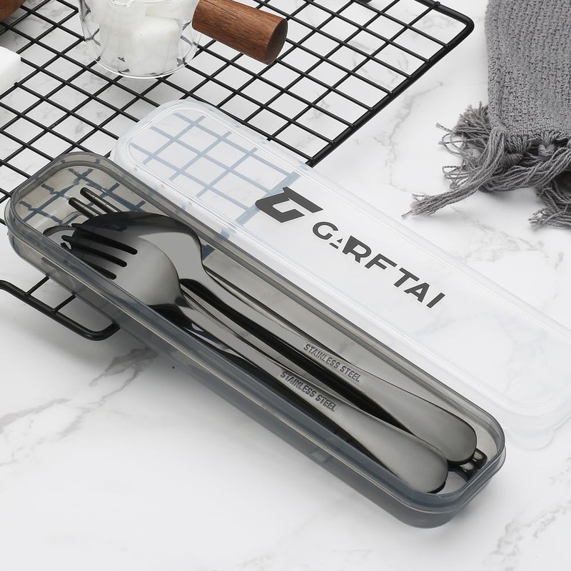 GARFTAI Portable travel utensils set with case. 4Pcs Stainless teel
