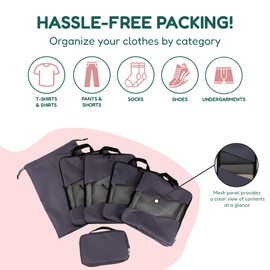 Compression Packing Cubes for Travel – 6-Pack Expandable Luggage Organizer Bags | Lightweight Storage Solution for Suitcase, Backpack & Carry-On | Travel Accessories for Men & Women (Grey & Black)