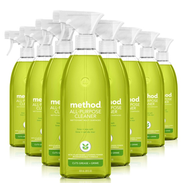 Method All-Purpose Cleaner Spray, Lime + Sea Salt, Plant-Based and Biodegradable Formula Perfect for Most Counters, Tiles, Stone, and More, 28 oz Spray Bottles, (Pack of 8)