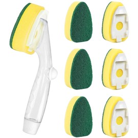 Soap Control Handle Dishwand Refills, 6 Sponges Heads Dish Wand Refill Replacement, Heavy Duty Non-Scratch Scrubber Dispensing Scrub Brush, Dishwashing Dispenser Sink Dishwasher Pads Cleaning Tool