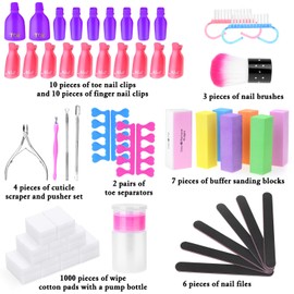 Herramientas removedoras de esmalte de uñas, incluye 1000 almohadillas para orejas de algodón, 20 clips de uñas, 6 limas de uñas, juego de cutículas triangulares, 2 cepillos de uñas, 2 bloques de pulido, bloque de pulido, tenedor de piel muerta.