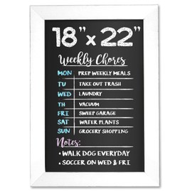 Ilyapa Rustic Wooden Magnetic Kitchen Chalkboard Sign - 18x22 Inch White Framed Wall Hanging Chalk Board for Farmhouse Decor, Wedding, Restaurant Menu & Home