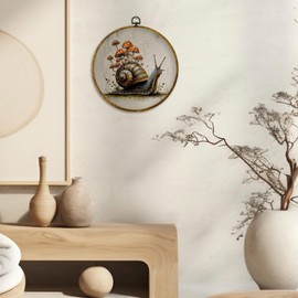 CUANFDDSF Whimsical Snail and Mushroom Round Wall Art Decor, Fantasy Nature Forest Wall Hanging Frame Decor, Rustic Cottagecore Canvas Prints Decorations for Home Bedroom Living Room, 10x10 Inch