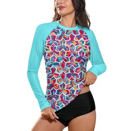 BesserBay Lady Summer UPF Uv SPF Rash Guard Surfing Sunblock Long Sleeve Swimwear Printed Aqua L