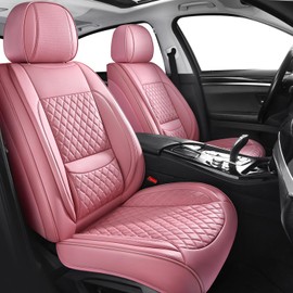 MIROZO Car Seat Covers Full Set,Universal Seat Covers Full Coverage Waterproof Leather Car Seat Protector Automotive Seat Covers Front Back Seat Covers Fit for Cars SUV Pick-up Truck(Pink,Full Set)