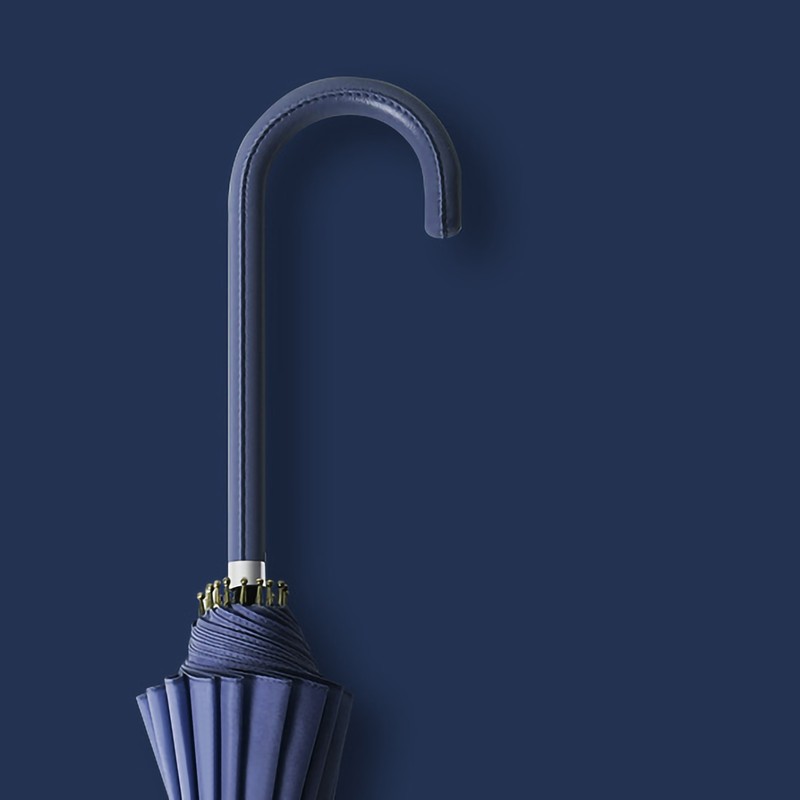 16 Bone Long Handled Umbrella Leather Handle Rain and Shine