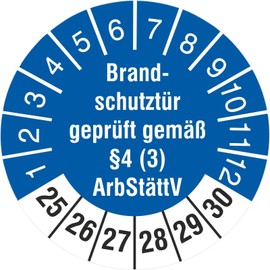 50 Test Labels Fire Door Tested §4 (3) ArbStättV 30 mm 2025-2030 Test Badges