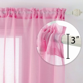 DUALIFE Pink Sheer Curtains 54 inches Long for Girls Room with Rod Pocket Small Short Sheer Pink Voile Window Drapes 45 Inches Long for Nursery Kitchen Bathroom Basement 52x54 Inch Each Panel