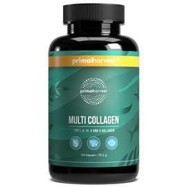 Primal Harvest ® Multi-Collagen – 120 Collagen Capsules High Dose – Premium Collagen Complex for Hair, Skin, Nails, Joints and Intestinal – GMP Certified & Made in Germany – Gluten & Soy Free
