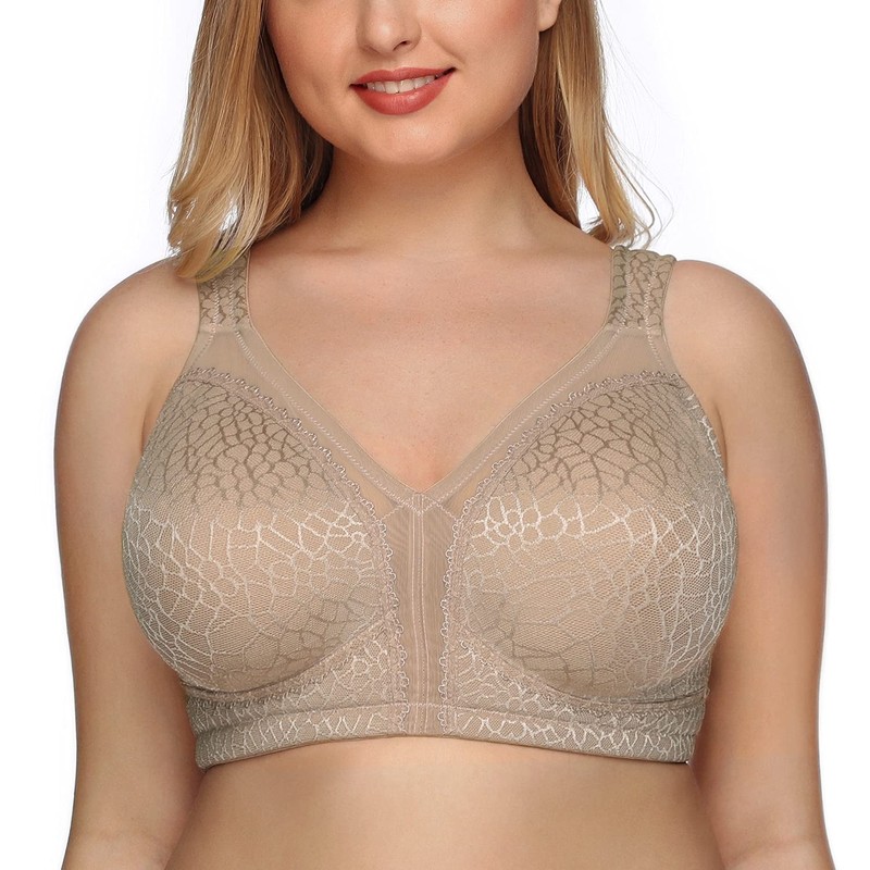 DotVol Women's Full Coverage Minimizer Bra Non-Padded Floral Lace Wirefree