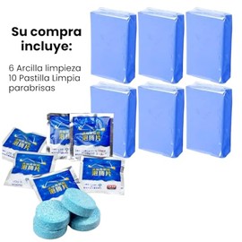 Juego 16pcs Limpieza de Auto, (6) Arcilla Plastilina Descontaminante Limpiadora para Autos Magic Limpiador Carro + (10) Pastillas de Líquido Lavaparab