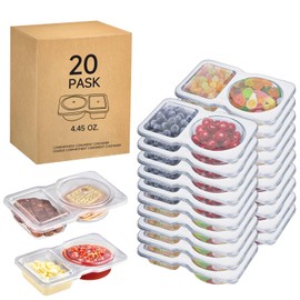 WKTRSM 20 Sets Reusable Snack Containers With Lids, Snack Pack Containers Plastic Double Compartment Snack Containers Transparent Snack Box Container Portion Cups with Lids for Sauce and Snacks
