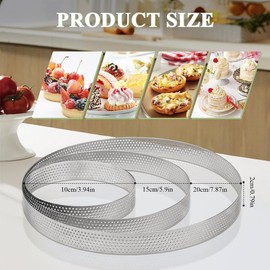 Teokantz 3 PCS Ø 10/15/20 cm Perforated Tart Ring, Crumpet Rings Non Stick, Baking Rings 430 Stainless Steel, Pastry Rings for Tarts Pastries Cakes Pizzas Muffins