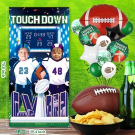 Eowppue Super Bowl Photo Door Banner 1PCS -Football Party Background Super Bowl Supplies Touchdown Banner American Football Theme Background Photo Booth Props (180 * 90CM)