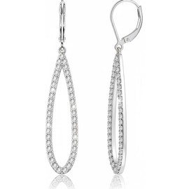 Silver Plated Teardrop Dangle Earrings for Women - Cubic Zirconia Simulated Diamond Drop Earrings, Hypoallergenic Leverback Bridal Wedding Jewelry Gifts
