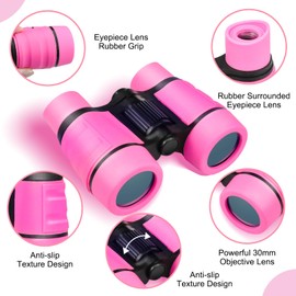 Toy Binoculars Kids Binoculars for 3-8 Year Old 4x30 High Resolution ChildrenBinoculars for Age 4 5 6 7 KidsBinocular Outdoor Toys for Boys Girls Birthday Present Gifts Age 3+ (PINK)