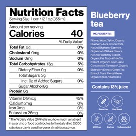 Happy Being Nutrient-Rich Blueberry White Tea – Infused with Turmeric, Elderberry, Vitamin D3, Caffeine Free, Plant-Based, Low Calorie & Low Sugar Drinks, 12oz (16 Pack)