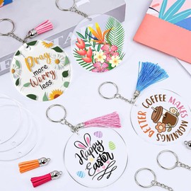 Kit Llaveros de Acrílico 90 Pcs Llaveros Mayoreo Transparente con Borlas y Anillos, Tags de Acrílico para Hacer Llaveros Personalizados