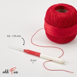 Addi Fine Steel Crochet Hook with Handle, Metal, Silver, 0.6mm