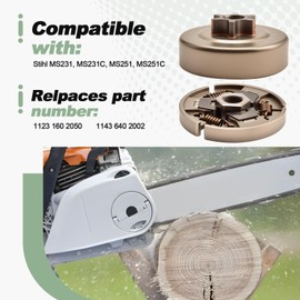 .325" 7T Spur Sprocket Clutch Drum Kit with Oil Pump Fuel Filter Oil Hose Line Worm Gear Spark Plug Compatible with Stihl MS231 MS231C MS251 MS251C Chainsaw Replace 1123 160 2050, 1143 640 2002