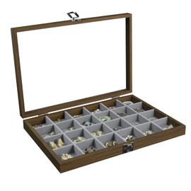 Stratalife Jewelry Organizer Jewelry Display Case Vintage Jewelry Box Wood Jewelry Storage Jewelry Tray with Lid Earring Organizer Earring Holder Drawer 24 Grid