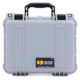 Pelican Protector 1400 Case by ColorCase - Silver - Medium Size Waterproof Case with Gray Padded Microfiber Dividers & Convoluted Lid Foam - Black Handles & Latches