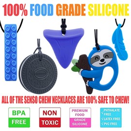 GNAWRISHING Sensory Chew Necklace for Boys, 5 Pack Chew Necklaces for Kids with Autism, ADHD, SPD, Chewing, Oral Motor