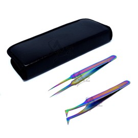 SET OF 2 Stainless Steel Multi Titanium Rainbow Color Jeweler Style Tweezers #5 + #6 (A2Z)
