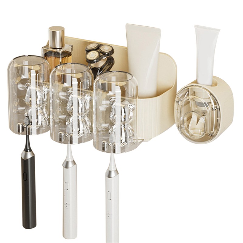 Cute Bear Toothbrush Shelf with Automatic Toothpaste Squeezer Plastic Punch