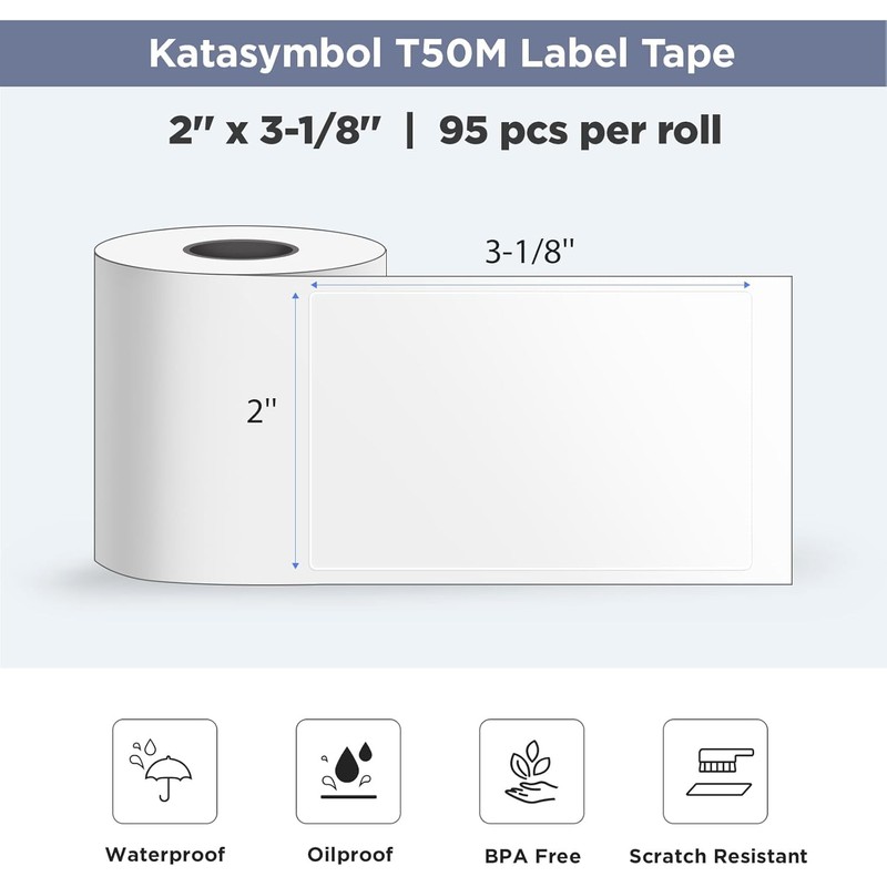 SUPVAN T50M Series Label Maker Tape, Black on Transparent 1.57"