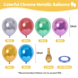 RUBFAC 110 Pack Assorted Metallic Chrome Latex Balloons 12 inch Latex Party Balloons 6 Gemstones Color for Birthday Party Graduation Anniversary Baby Shower Wedding Decorations