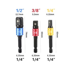 TSUCIA Impact Driver Bit Magnetic Hex Bit Set, Set of 3, Hex Bit Extension, Insertion Angle 0.25/0.5/0.5 inches (6.35/9.5/12.7 mm), 105 Degree 1/4 Inch Hex Drill Bit, Electric Screwdriver, Socket Adapter (Set of 7)